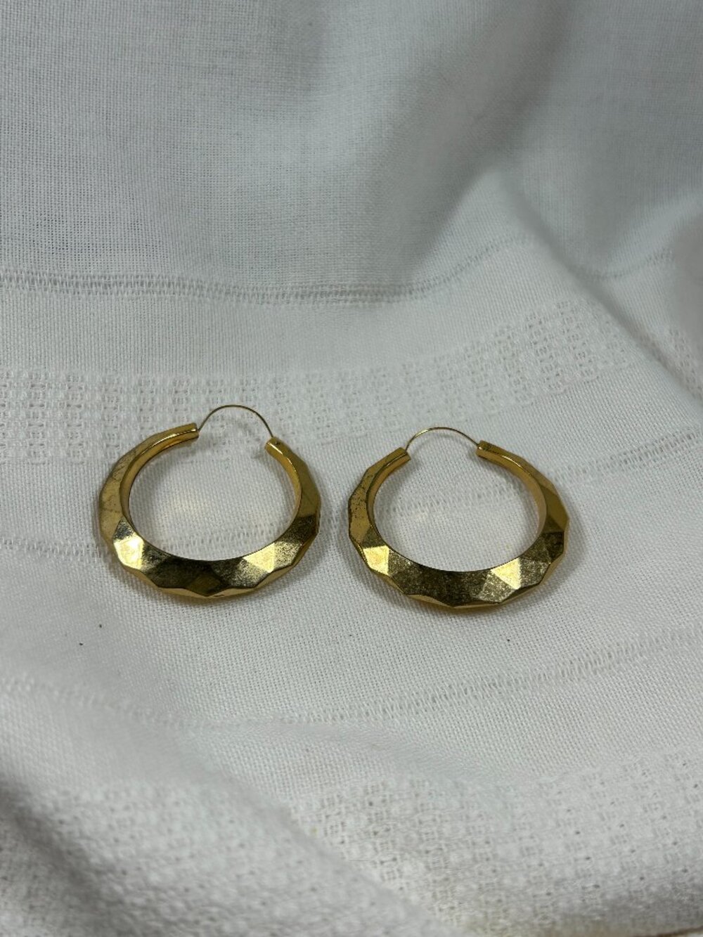 Gold Toned Faceted Hoop Earrings - Pre-owned